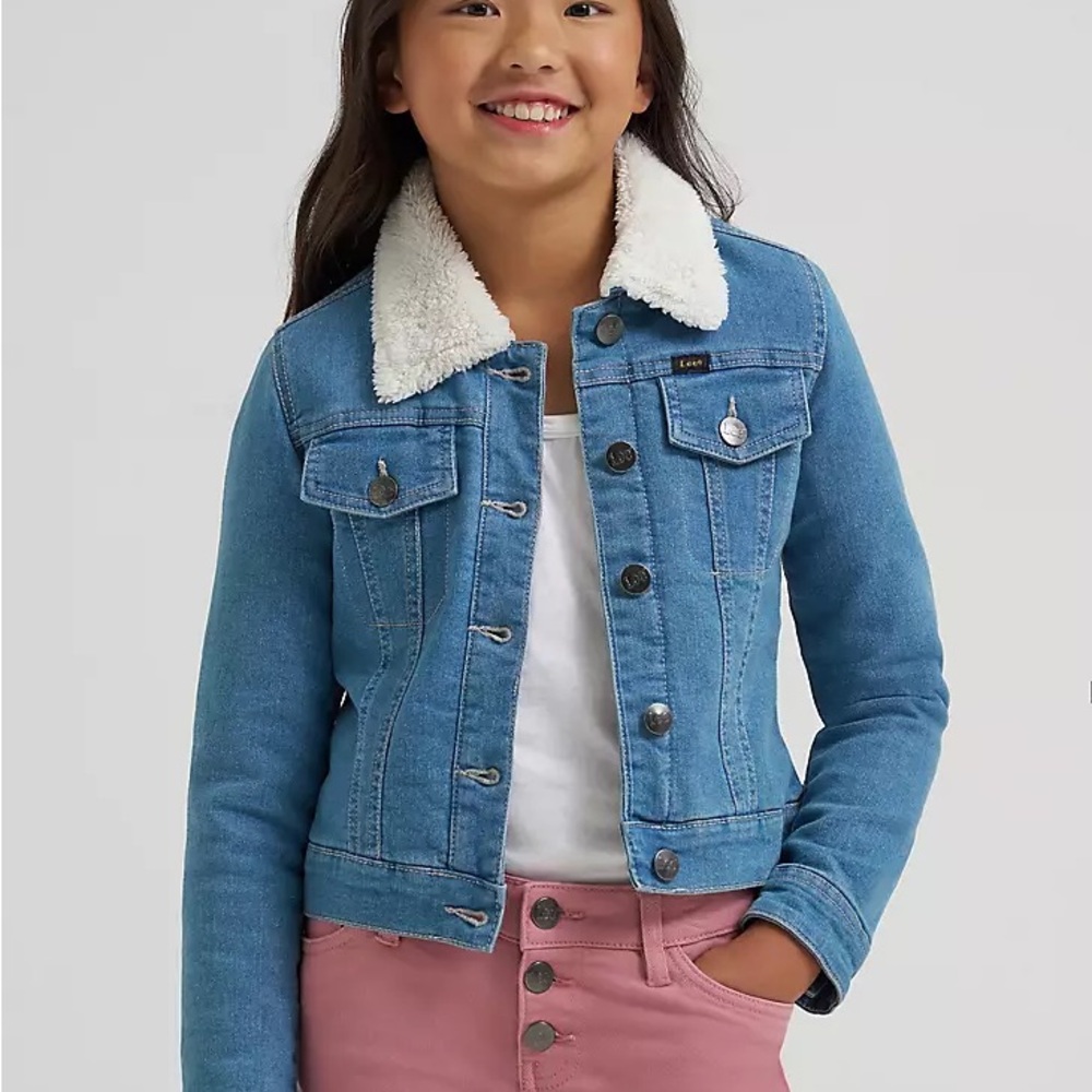 Kids Blue Denim Jacket with Sherpa Collar